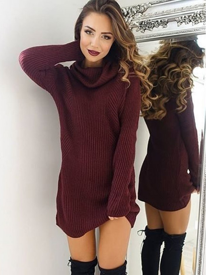 Fashioin Slim Solid Color Sweater Dress