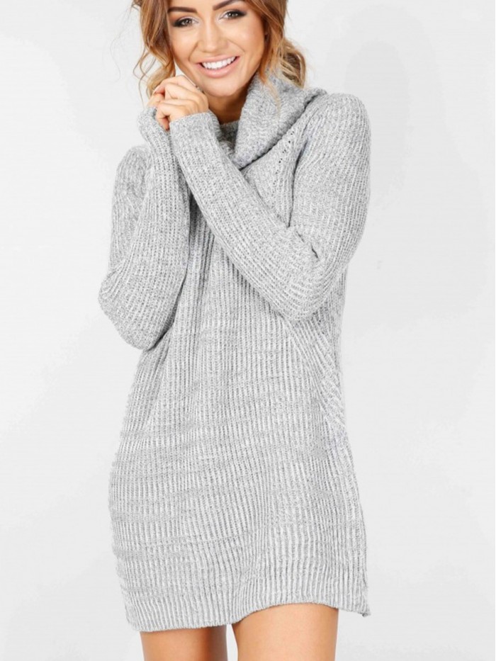 Fashioin Slim Solid Color Sweater Dress