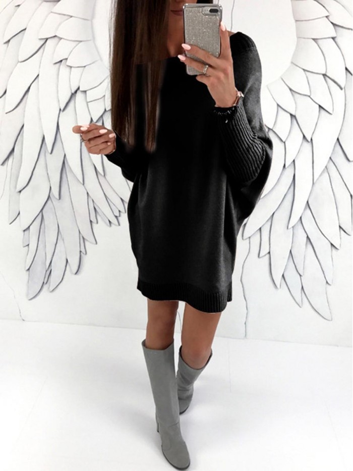 Pink/Black/White Mid-Length Loose Sweater Dress