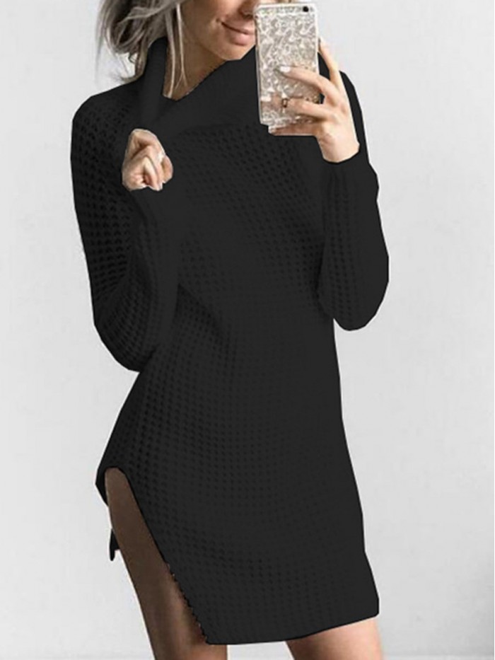 Pink/Black/White Asymmetric Solid Color Loose Sweater Dress