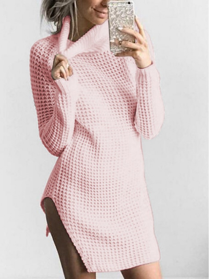 Pink/Black/White Asymmetric Solid Color Loose Sweater Dress