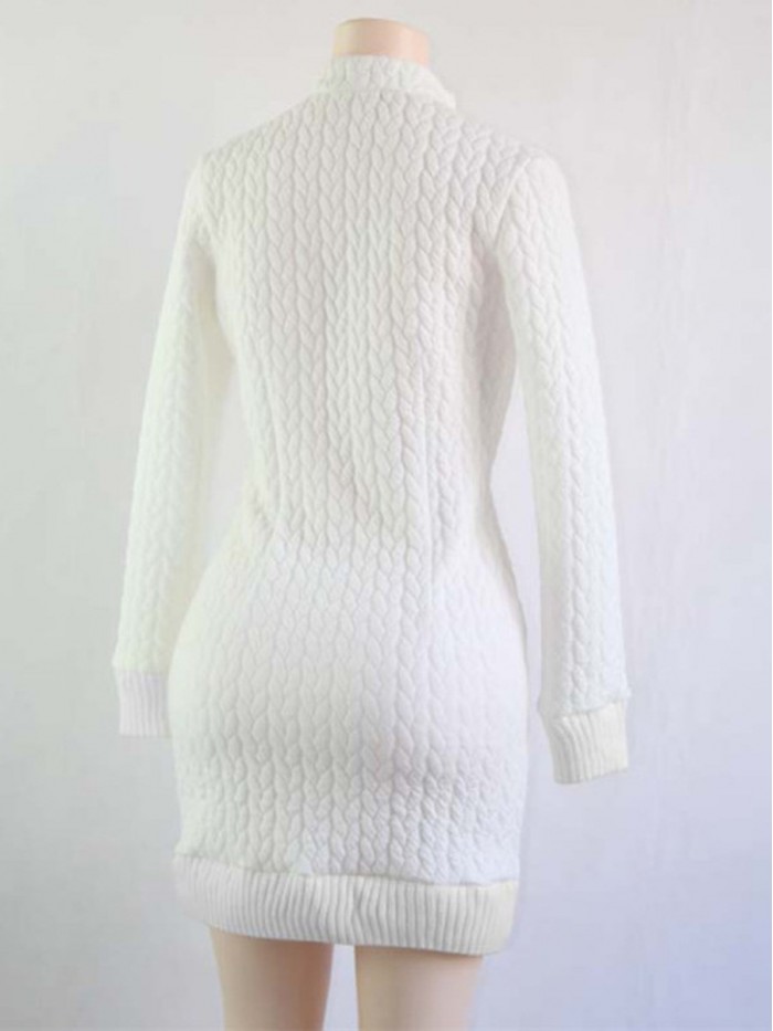 White Zippered V-Neck Sweater