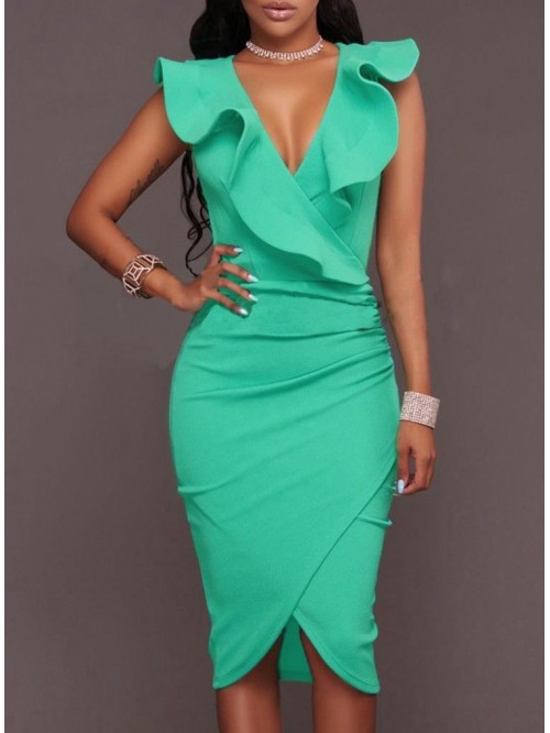 Sexy Solid Color Bodycon Asymmetric Knee-Length Sl...