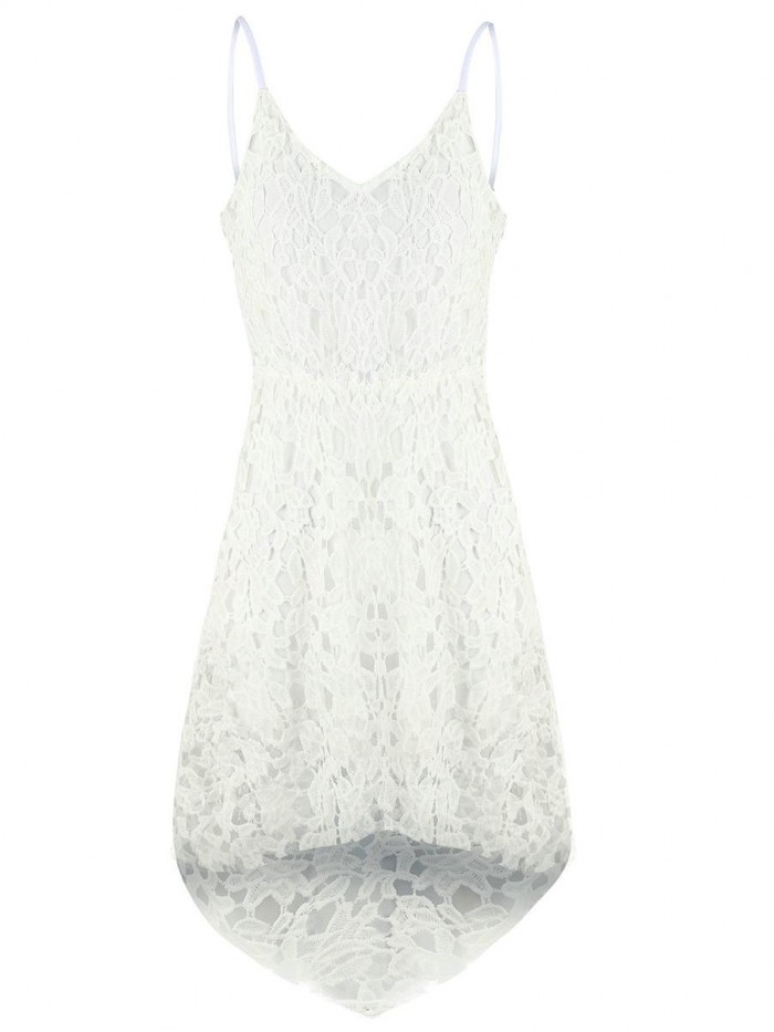 Red/White/Blue Hollowed-Out Strap Lace Sleeveless V-Neck Dress