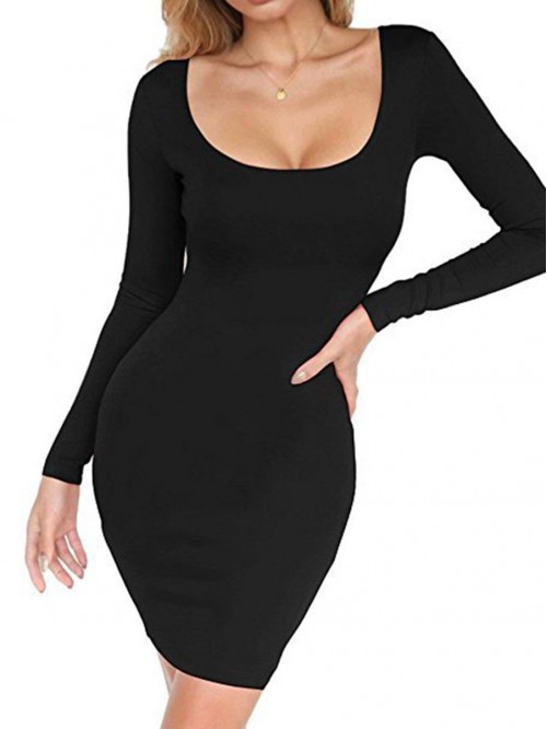 sexy Black/Orange solid color Mid-Waist bodycon Dr...