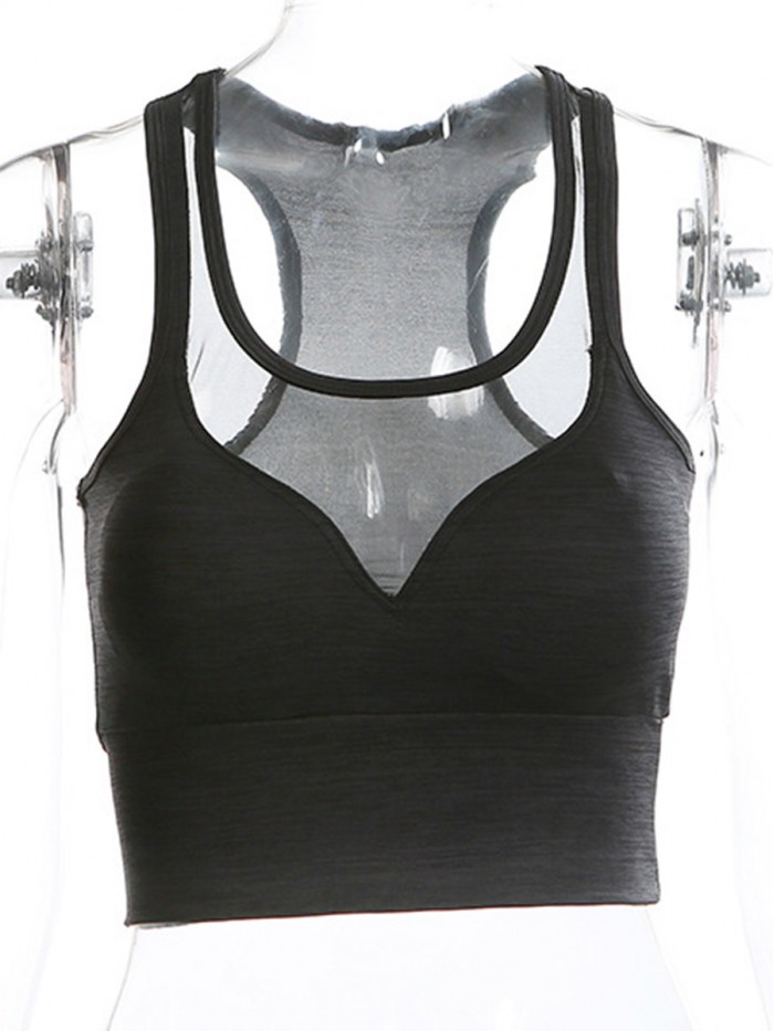 Black/Gray Patchwork See-Through  Solid Color Vests