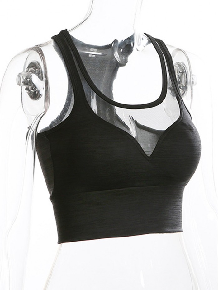 Black/Gray Patchwork See-Through  Solid Color Vests