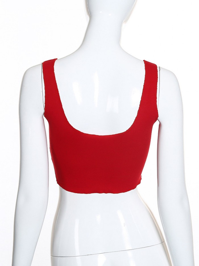 Black/ White/ Red Backless Solid Color Vests