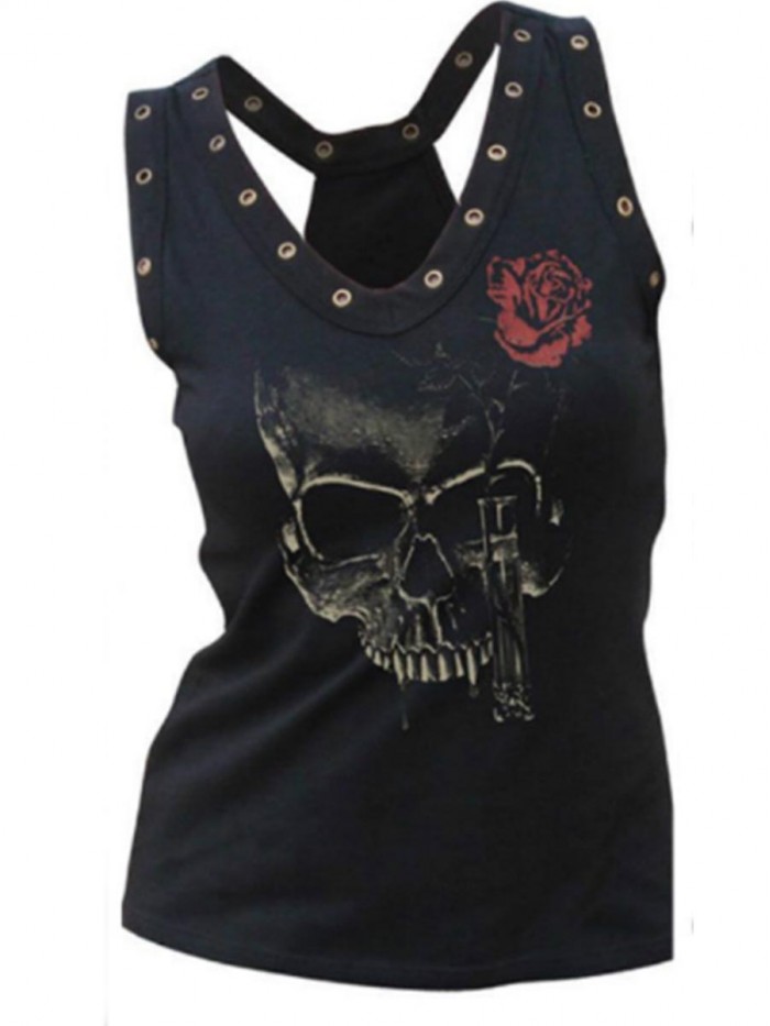 Black Punk Style Printed Vests