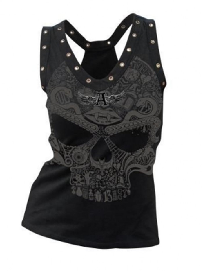 Black Punk Style Printed Vests