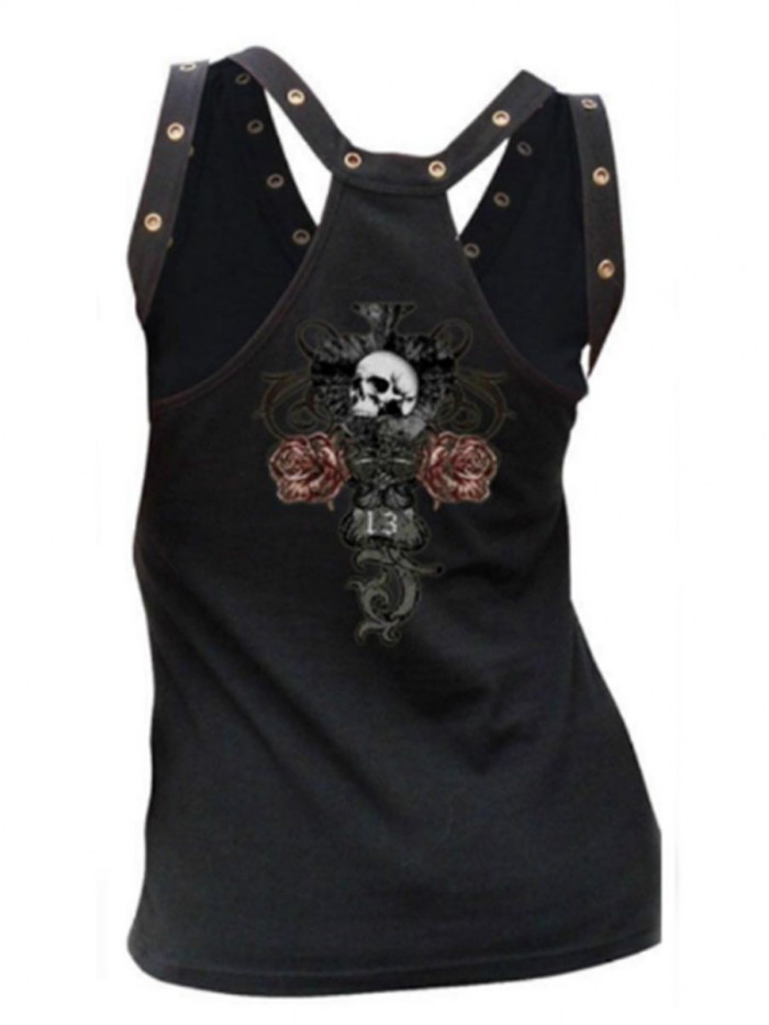 Black Punk Style Printed Vests