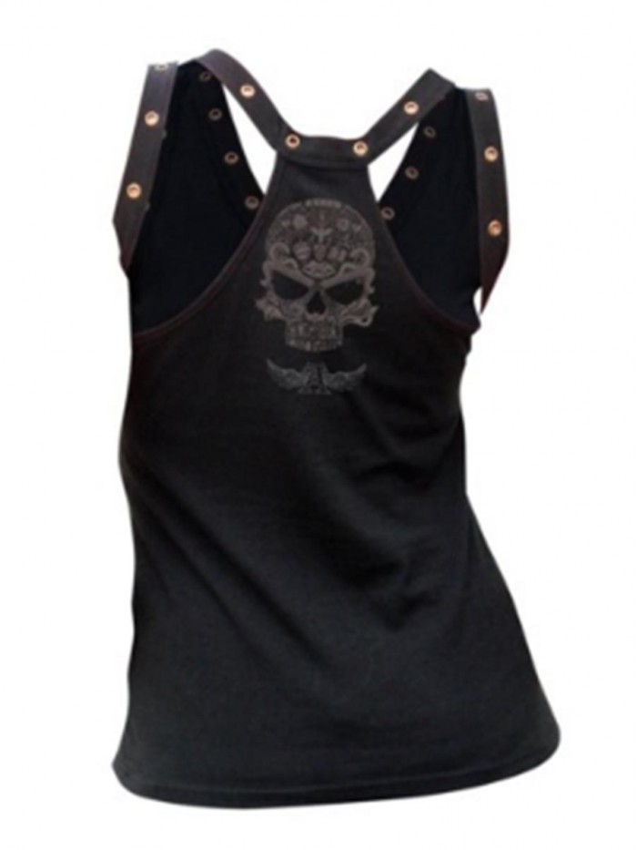 Black Punk Style Printed Vests