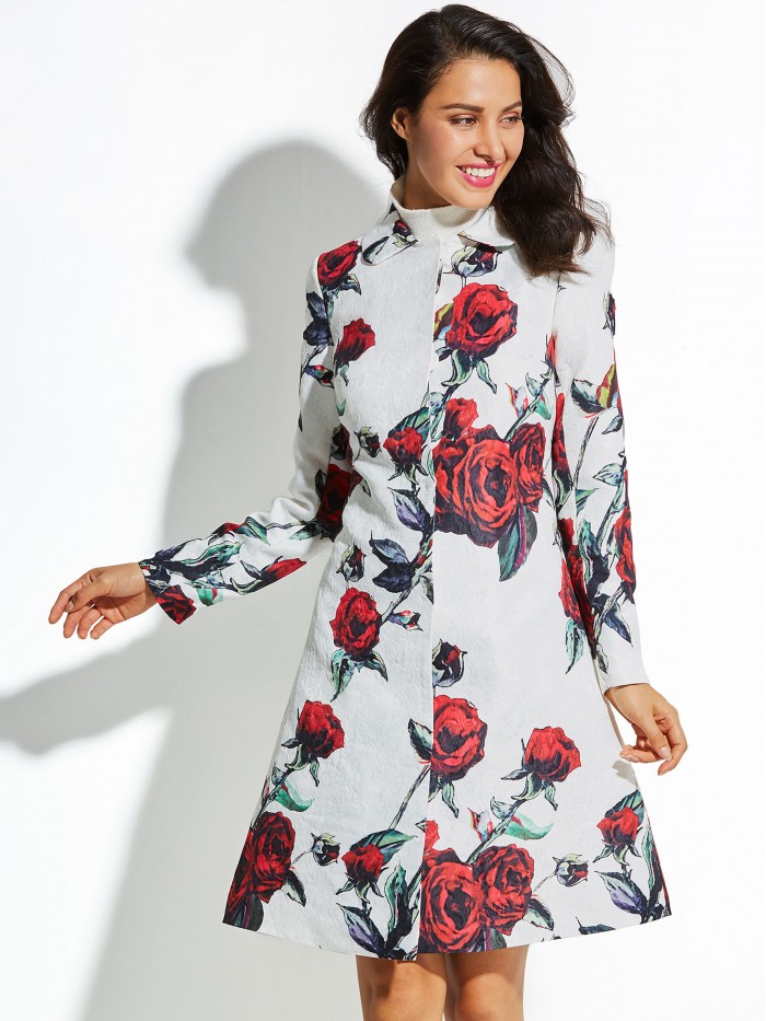 Patchwork Long Sleeves Floral Print Dress