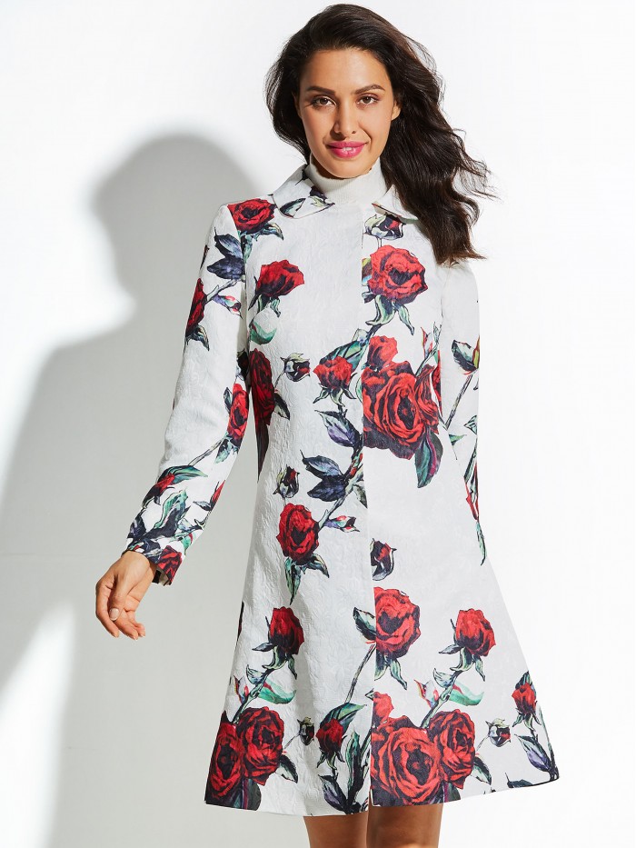 Patchwork Long Sleeves Floral Print Dress