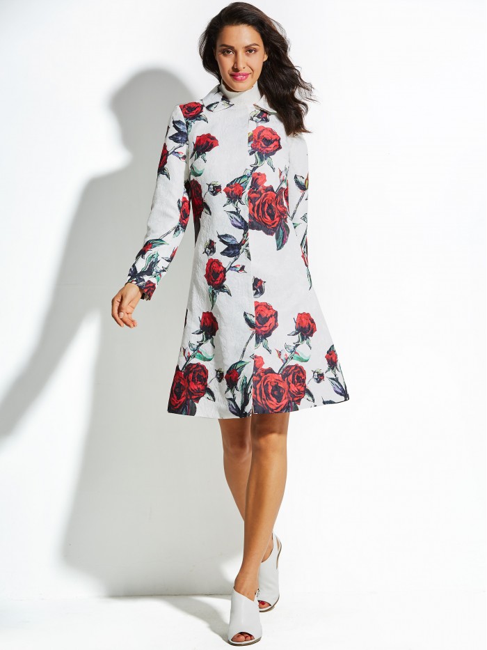 Patchwork Long Sleeves Floral Print Dress