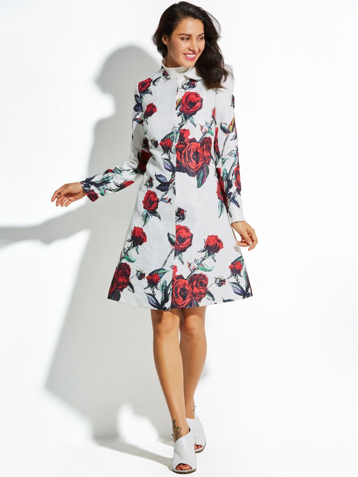 Patchwork Long Sleeves Floral Print Dress