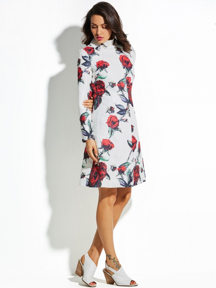 Patchwork Long Sleeves Floral Print Dress