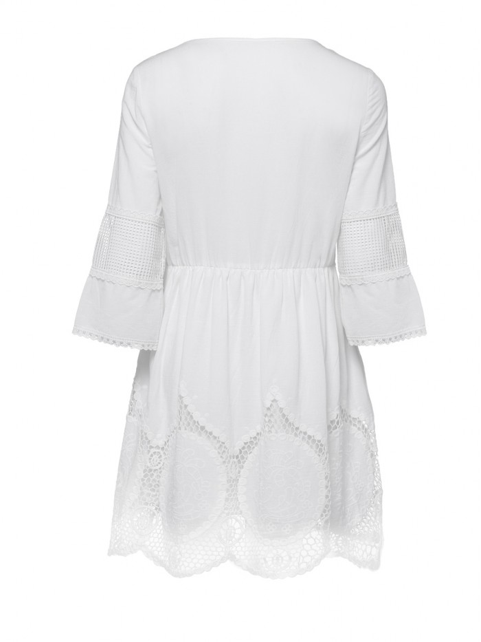 Pure White Half Sleeve Lace Hollowed-Out Loose Dress