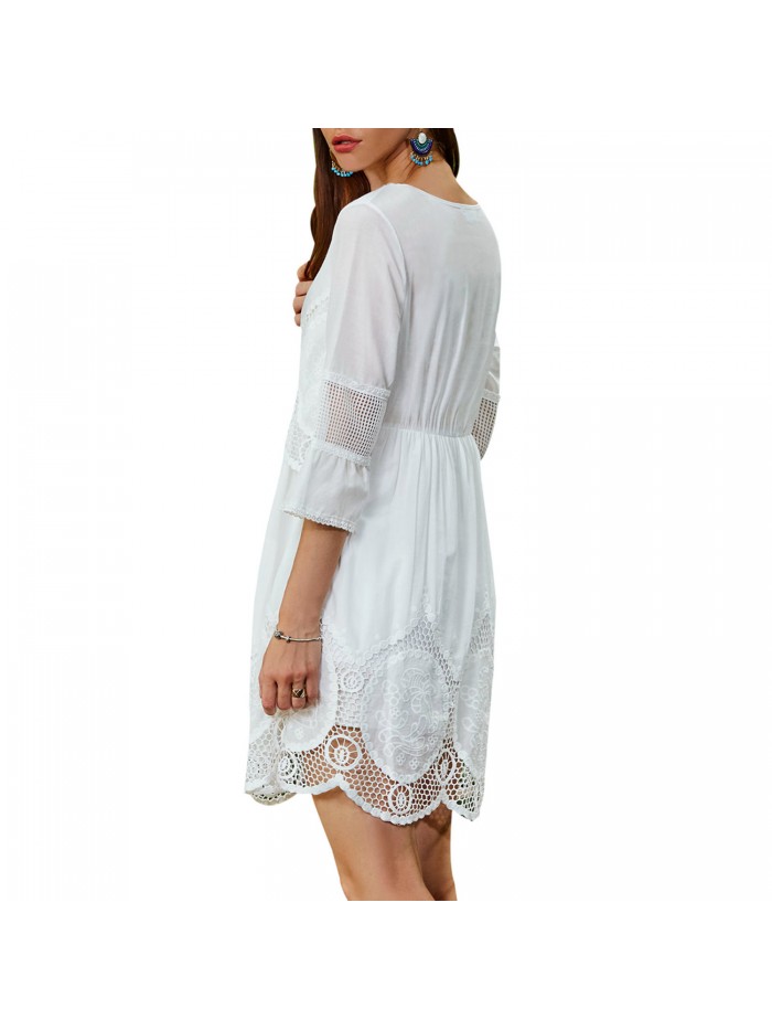 Pure White Half Sleeve Lace Hollowed-Out Loose Dress