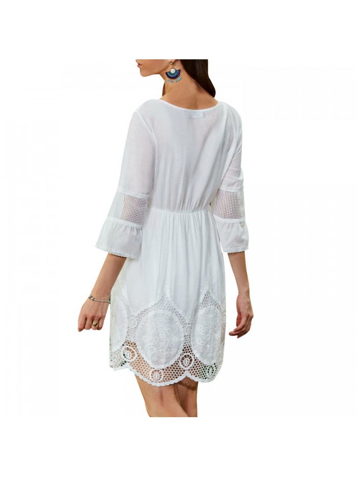 Pure White Half Sleeve Lace Hollowed-Out Loose Dress