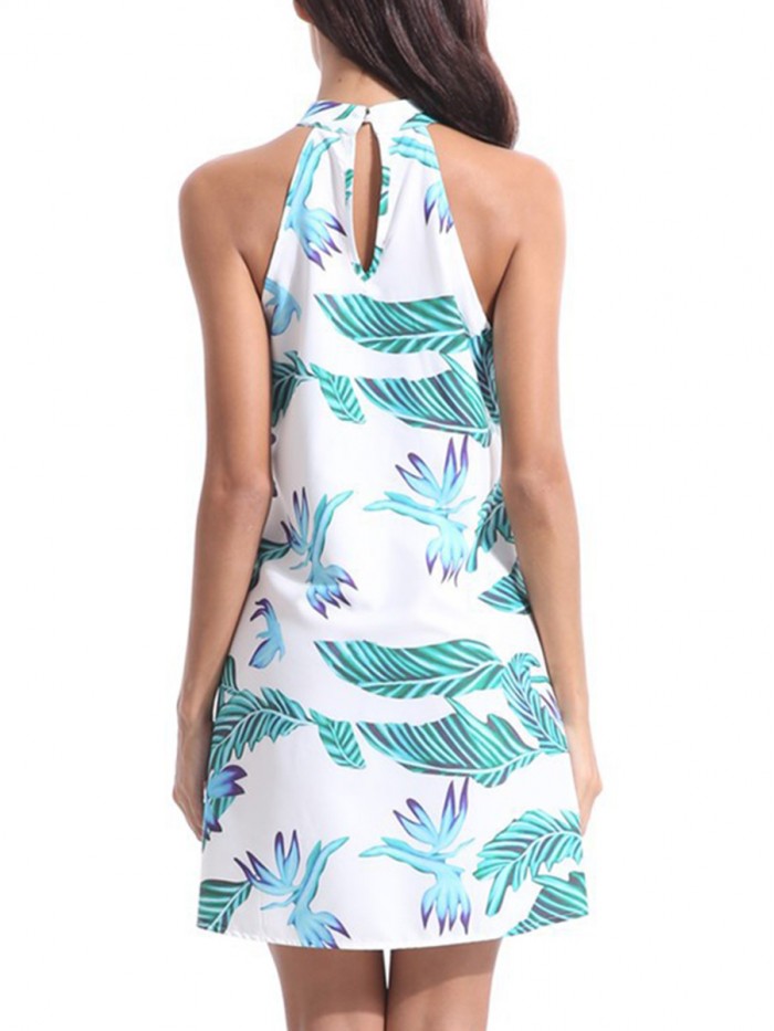 Fashion Green Print Sleeveless Standard-Waist Above Knee Dress