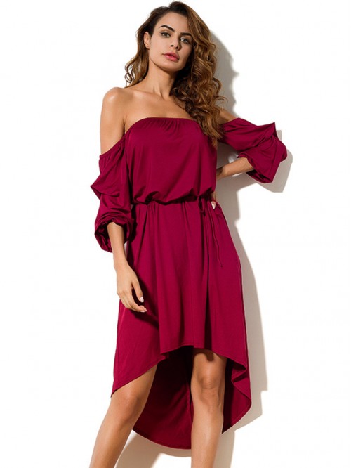 Elegant Asymmetric Solid Color Off-The-Shoulder Dr...