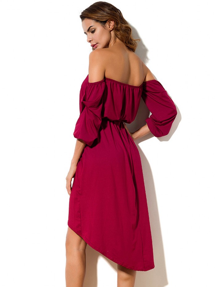 Elegant Asymmetric Solid Color Off-The-Shoulder Dress