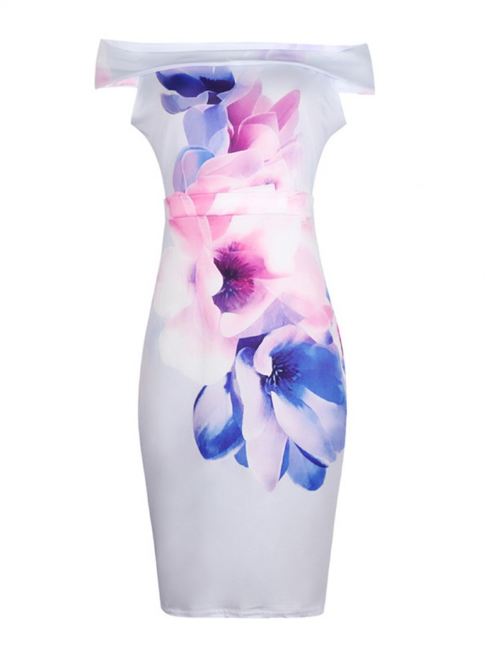 Floral Short Sleeve Off-the-Shoulder Above Knee Bodycon Dress