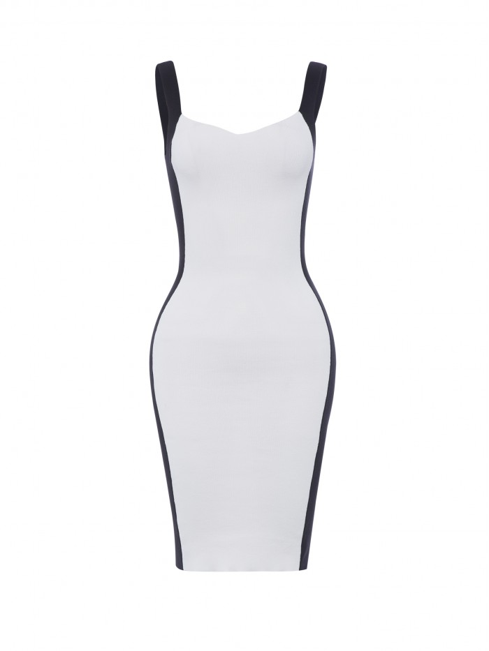 Sexy black and white Sleeveless Backless Knee-Length Dress