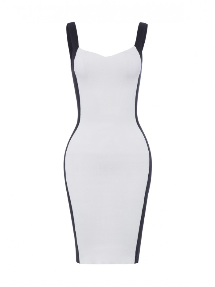 Sexy black and white Sleeveless Backless Knee-Length Dress