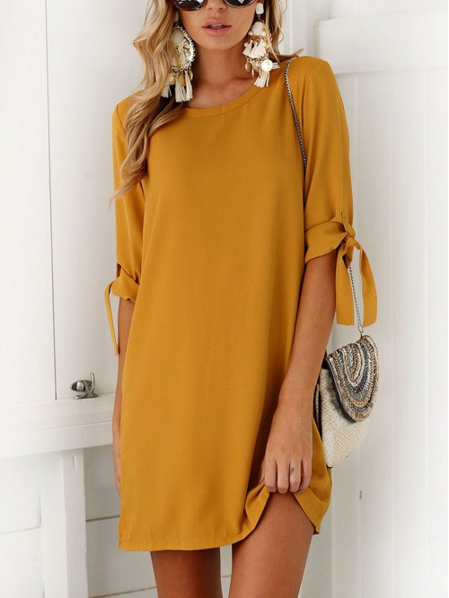 Yellow/Black Half Sleeves Summer Round Neck Plain ...