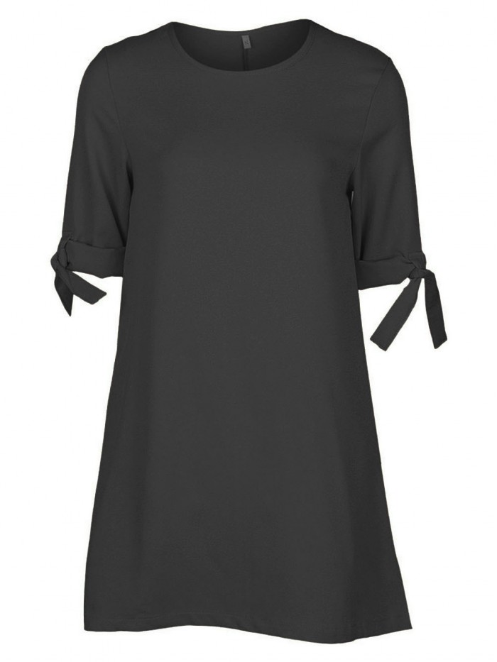 Yellow/Black Half Sleeves Summer Round Neck Plain Dress