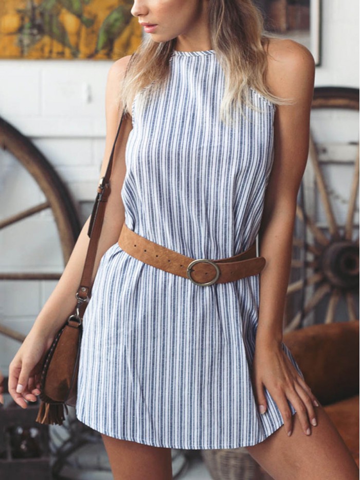 Fashion Summer Stripe Above Knee Sleeveless A-line Dress