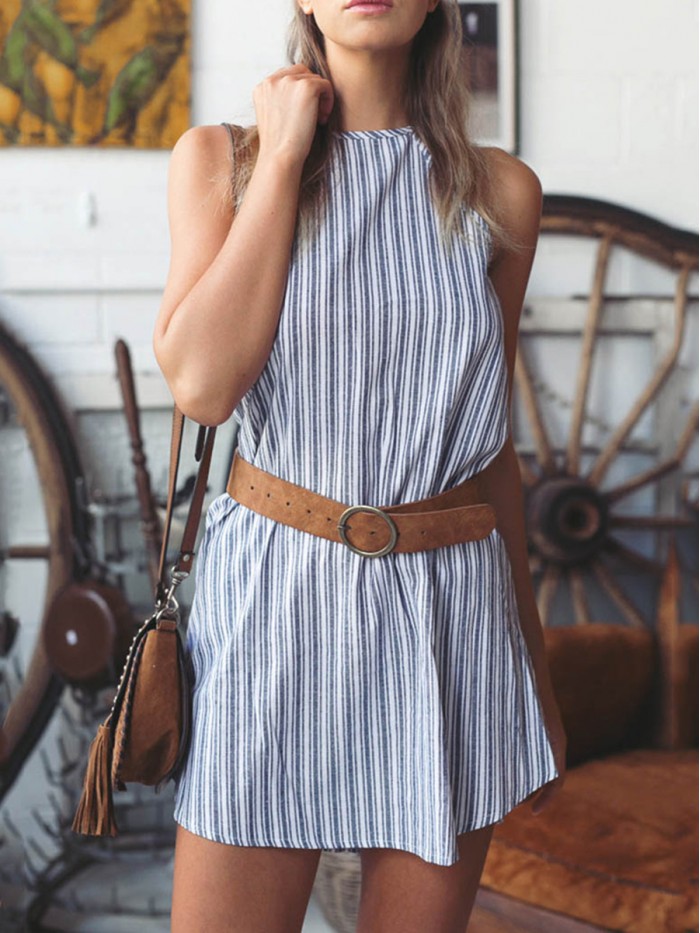 Fashion Summer Stripe Above Knee Sleeveless A-line Dress