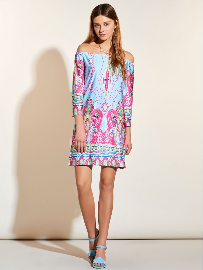 Ethnic Off-shoulder Regular Pullover Above Knee Dress