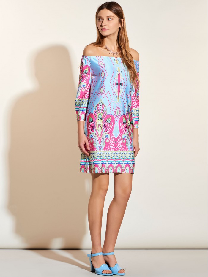 Ethnic Off-shoulder Regular Pullover Above Knee Dress