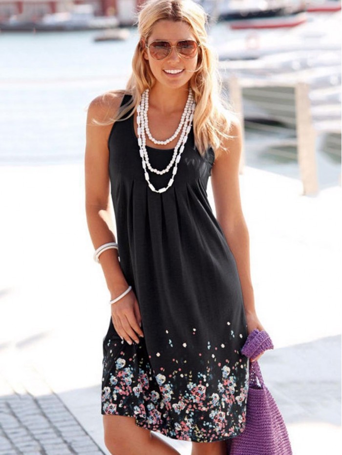 Cute Summer A-line Above Knee Sleeveless Floral Dress