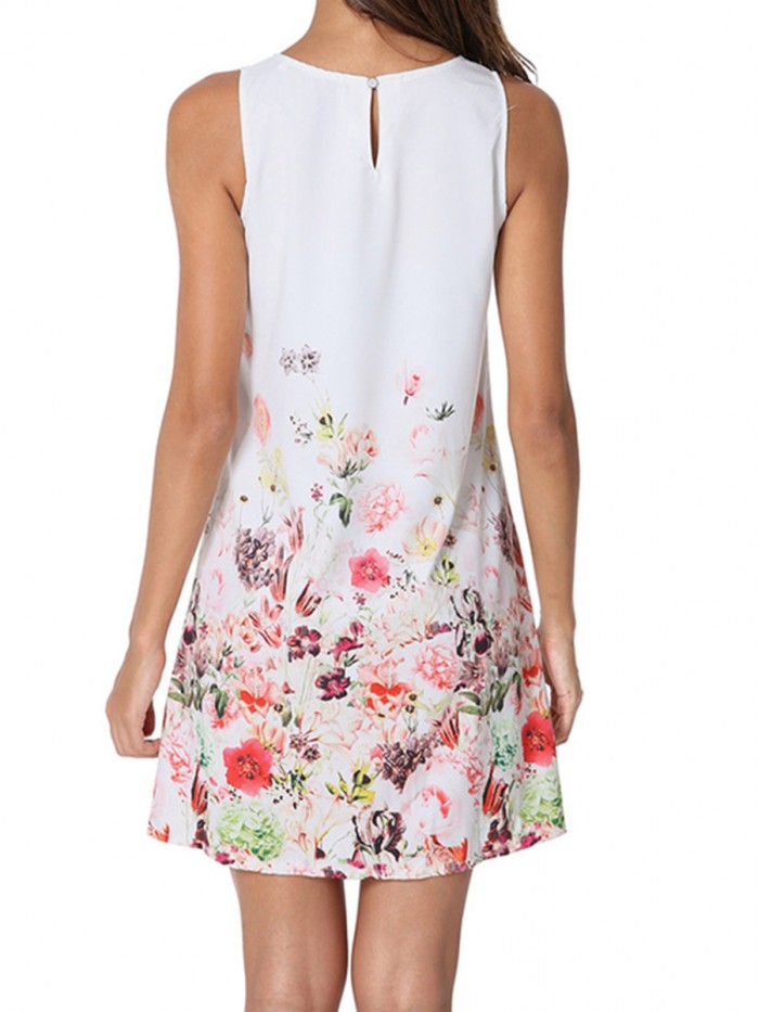 Elegant Round Neck Floral Print Dress