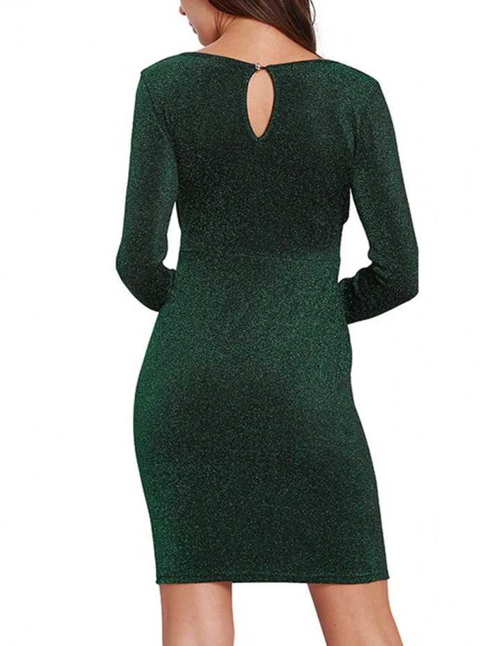 Regular Solid color Long Sleeve High-Waist Above Knee Dress