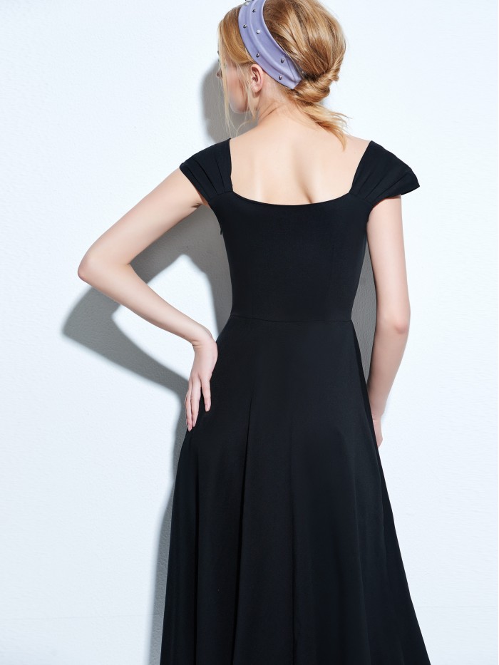 Elegant Black/Red Plain A-line Backless Dress