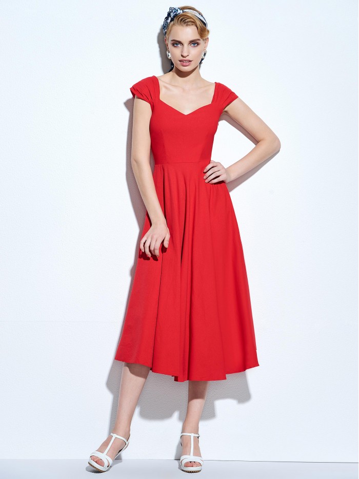 Elegant Black/Red Plain A-line Backless Dress