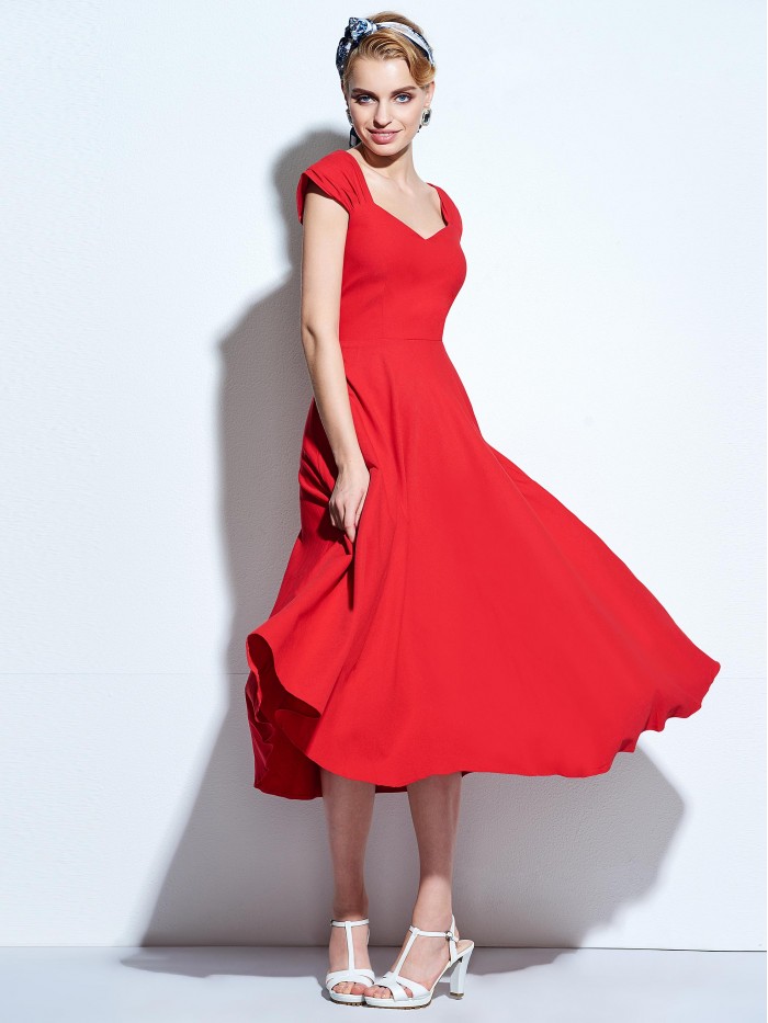 Elegant Black/Red Plain A-line Backless Dress