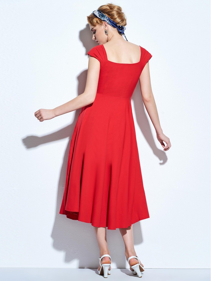 Elegant Black/Red Plain A-line Backless Dress