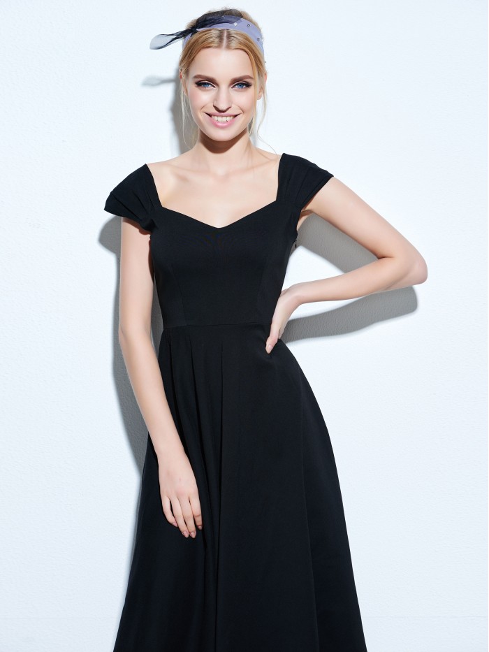 Elegant Black/Red Plain A-line Backless Dress