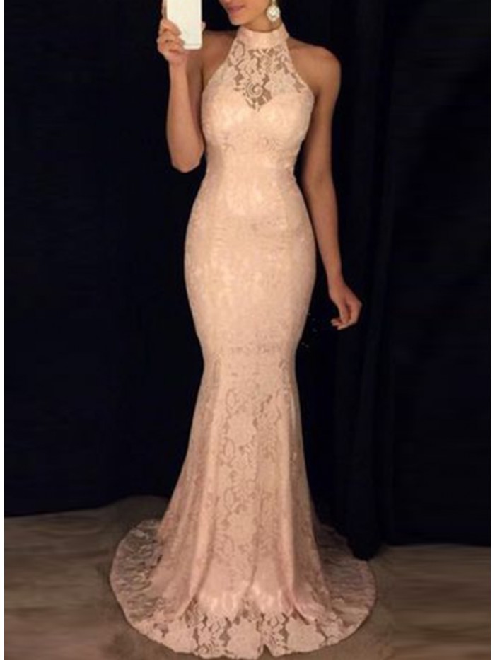 Elegant Pure White Floor-Length Lace Sexy Sleeveless Bodycon Dress