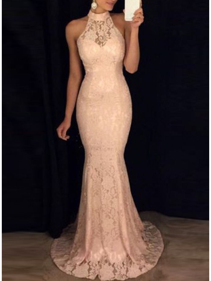 Elegant Pure White Floor-Length Lace Sexy Sleeveless Bodycon Dress