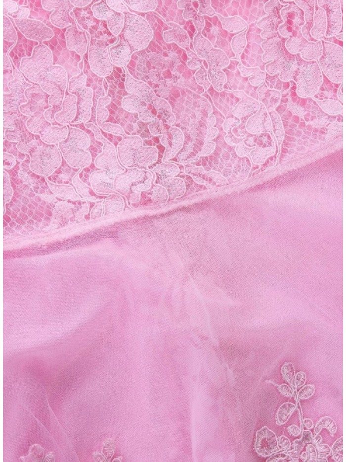 Cute Pink Lace Patchwork High-Waist floral Dress