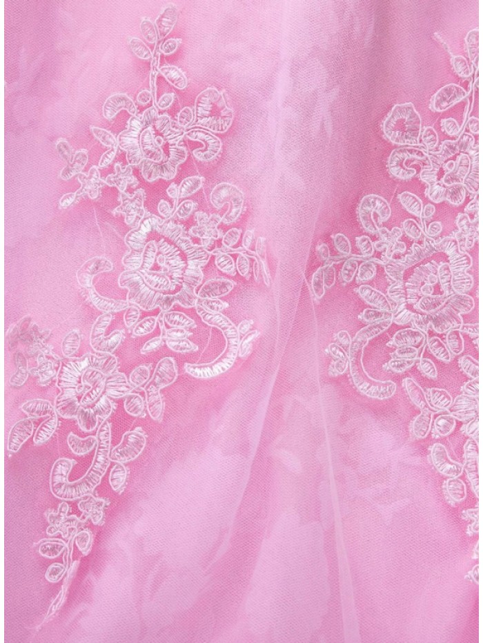 Cute Pink Lace Patchwork High-Waist floral Dress