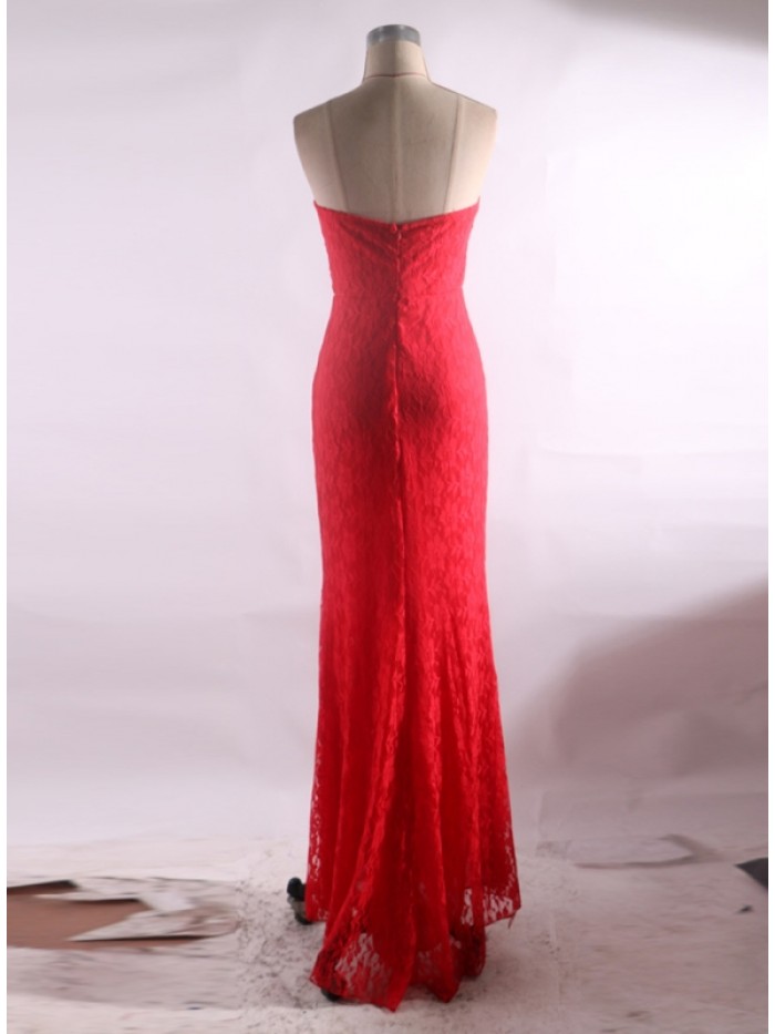 Red Strapless Off-the-shoulder Floor-Length Pullover Sleeveless Dress