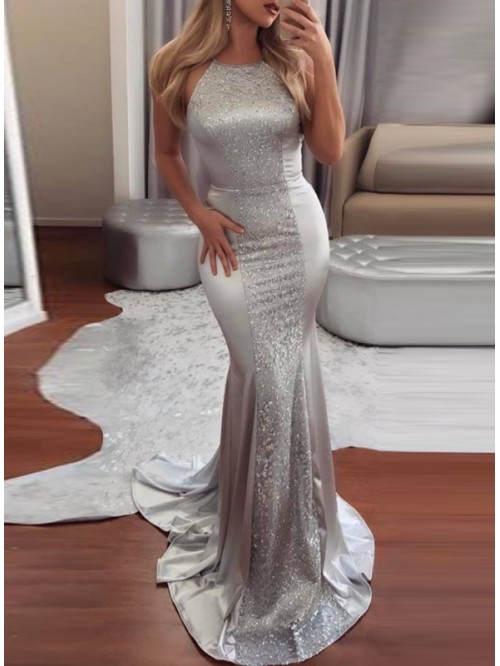 Sexy Silver Floor-Length Sleeveless Dress